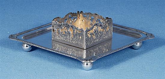 A Victorian silver square inkstand, 5 ¼”/135mm Weight (base only) 7oz/197grms